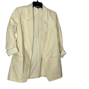 Express Women's Classic bright yellow blazer. Linen blend material. Size M